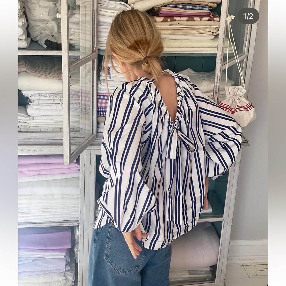 NWT Britt Sisseck Reese Shirt in Regent Blue White Stripe - 38